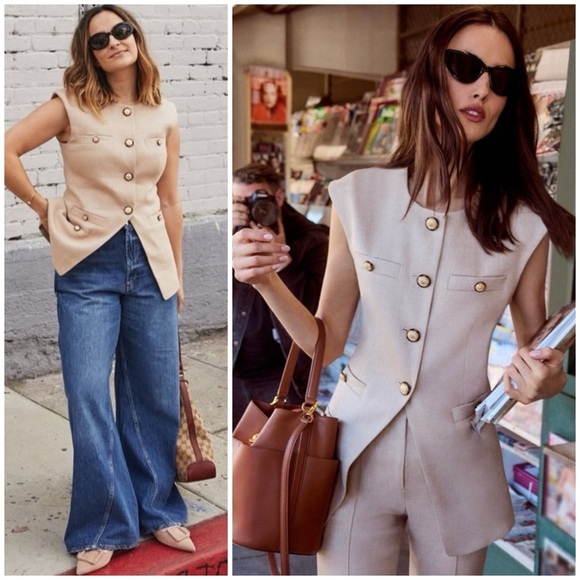 Veronica Beard Tamara Vest in Sandalwood Melange SZ US 8 - Picture 2 of 11